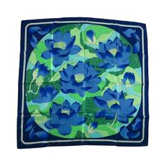 Hermes silk twill scarf Fleurs De Lotus by Christiane Vauzelles 35" x 35" 1970s