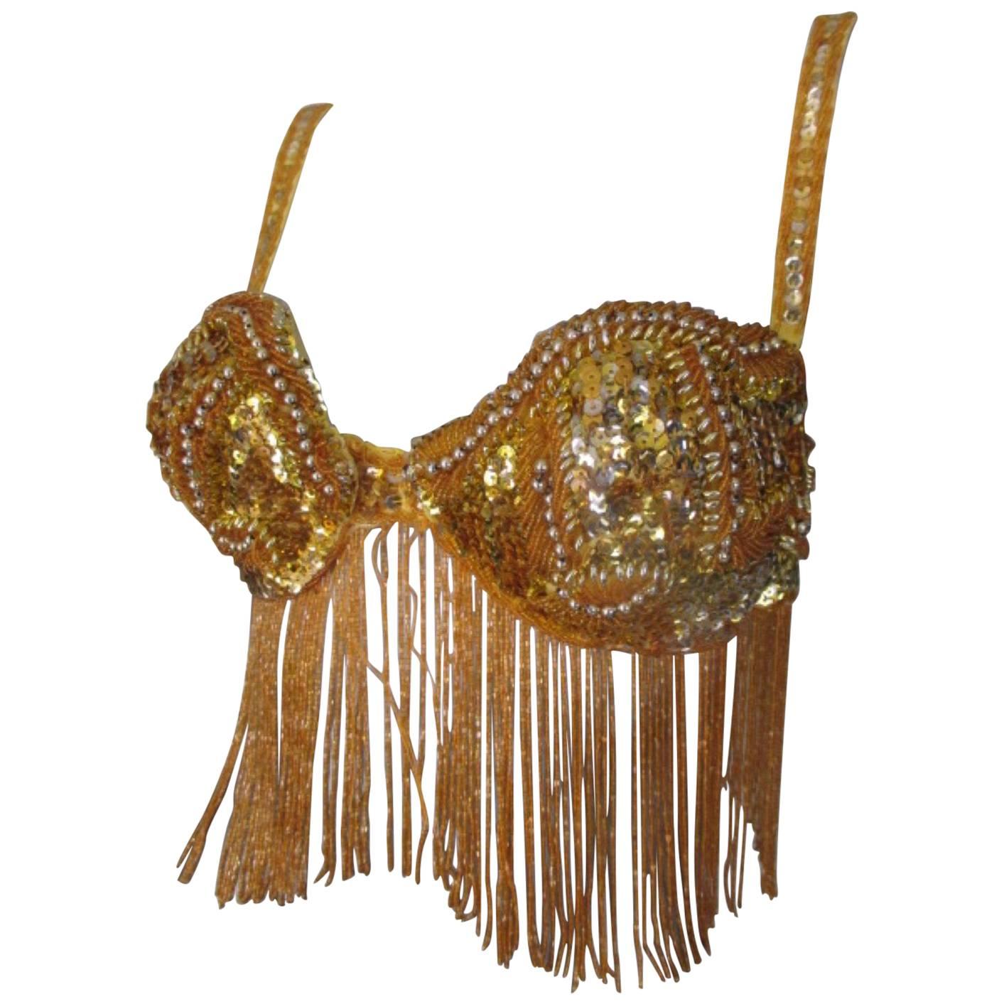 Fringe Gold Sequin Vintage Show Bra