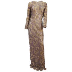 70er Jahre Metallic Gold und lila Spitze Abendkleid aus den 70ern