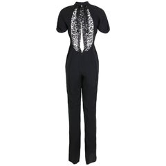 2012 Yves Saint Laurent Black Jumpsuit w/Open Lace Illusion Panel at Back