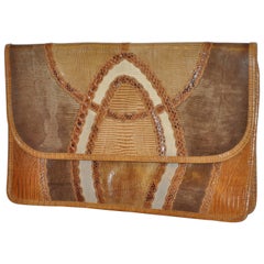 Carlos Falchi Large "Shades of Browns" Multi Skin Clutch