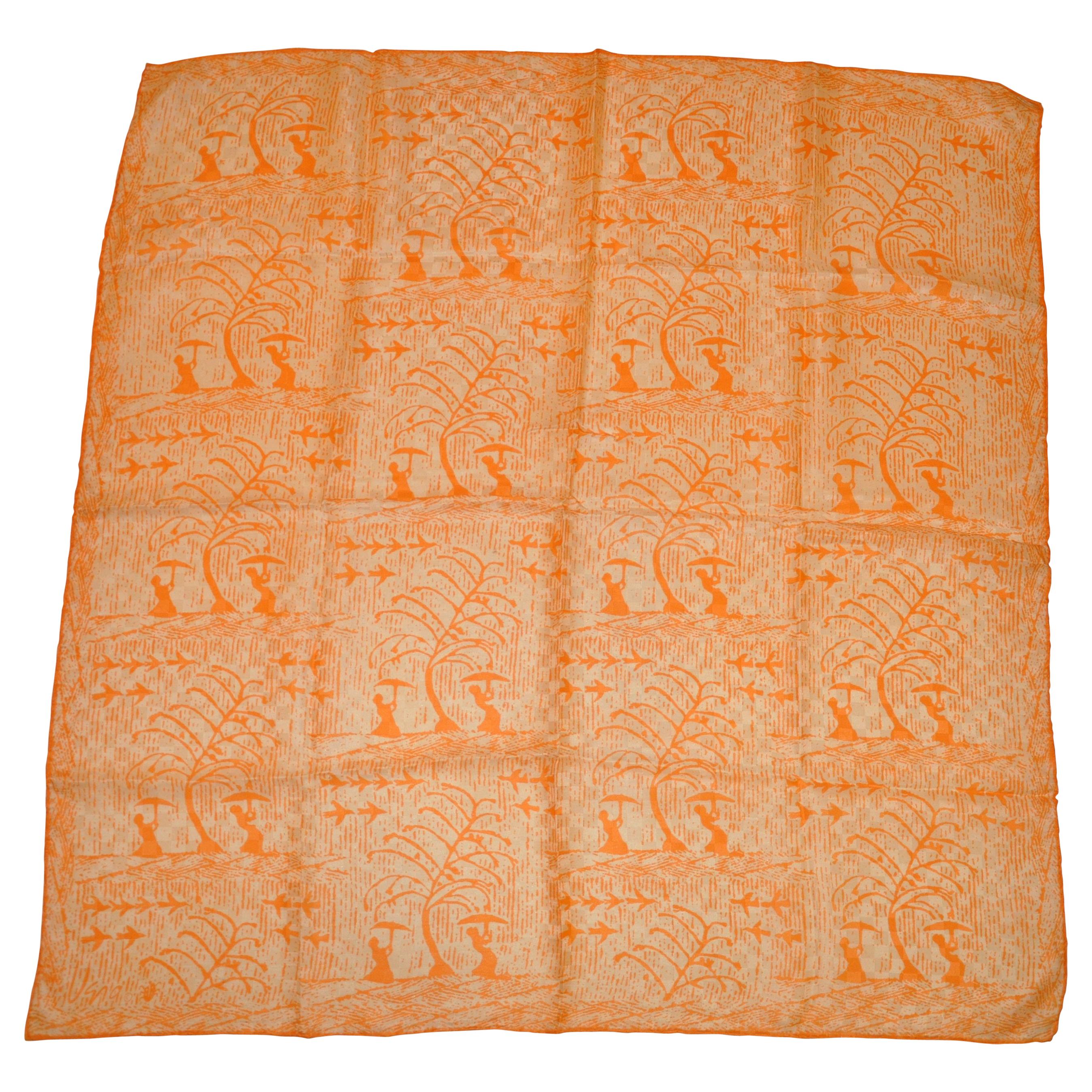 Vera Ivory and Tangerine "Ladies Beneath Tree" Silk Scarf For Sale