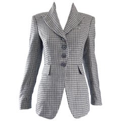 Michael Kors Collection 1990s Size 2 / 4 Gray + Black Houndstooth Blazer Jacket