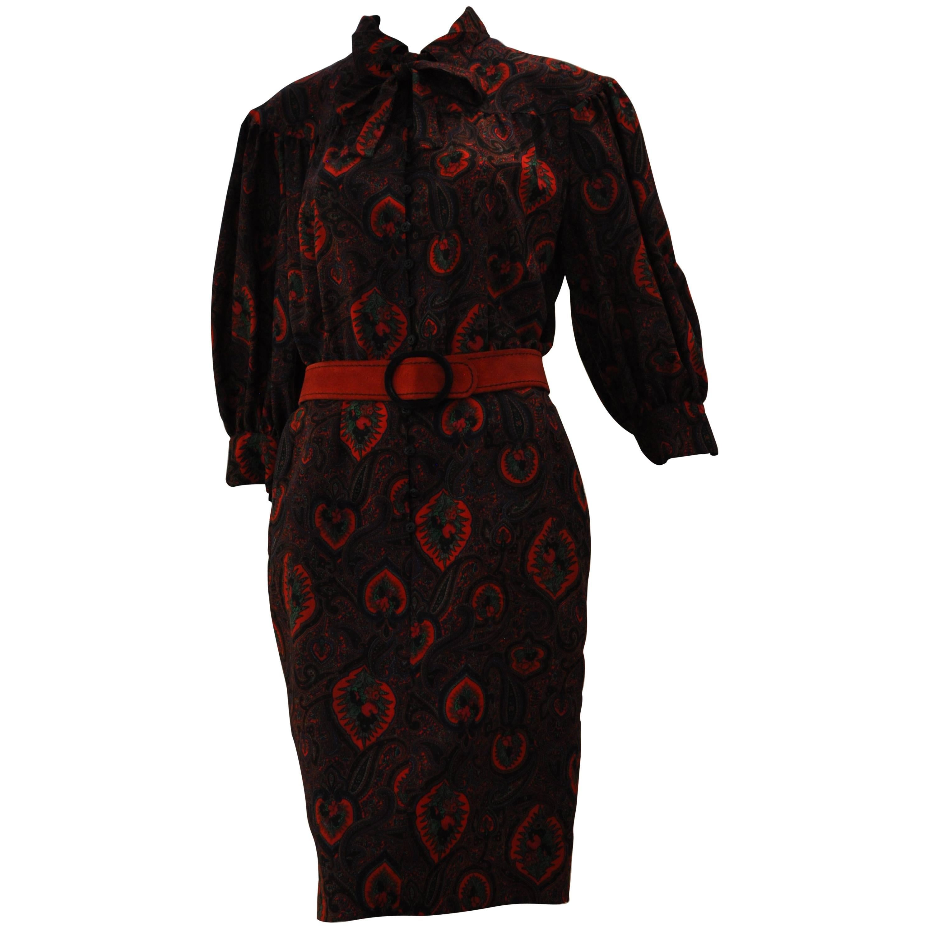 Jean Louis Scherrer Light Wool Paisley Dress #64459, 1990 