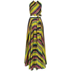 Vintage Yves Saint Laurent  YSL Chartreuse Stripe Wrap Ensemble, 1970s 