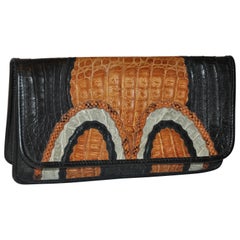 Carlos Falchi Multi-Color, Snake, Pylon, Crocodile and Alligator Skin Clutch