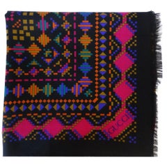 1980s Gucci Aztec Inspired Fringe Shawl 