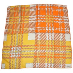 Echo Wonderfully and Vividly Bold Tangerine, Ivory, Yellow & Gray Silk Scarf