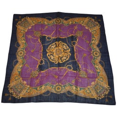 Echo Huge Deep Violet & Black "Royal Florals" Wool Challis Scarf & Shawl