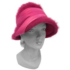 Vintage 1960s Hot Pink Angora Cloche with Satin Hat Band