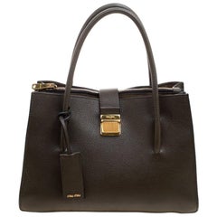 Miu Miu Military Green Leather Medium Madras Tote