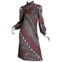 Morton Myles Vintage Metallic Silber + Lila Lurex Op Art Print Kleid, 1970er Jahre 