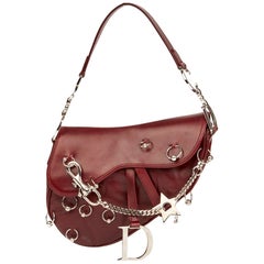 2004 Christian Dior Burgundy Smooth Calfskin Hardcore Piercing Saddle Bag