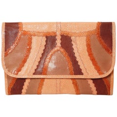  1970's CARLOS FALCHI peach patchwork reptile skin leather clutch