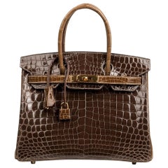 Hermes Birkin HSS 30 Crocodile Gris Elephant with Ficelle Bag Gold Hardware