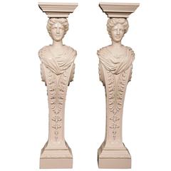 Pair of Lacquered Carved Wood Pedestals in the Manner of William Kent