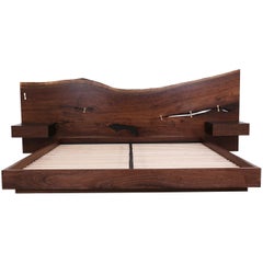 St. Pierre King Bed by Uhuru, Walnut Slab Headboard and Built in Nightstands