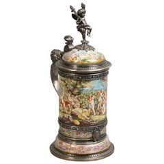 Large Vienna Silver and Enamel Tankard, circa 1875