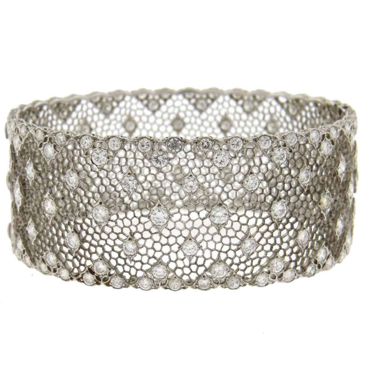 Buccellati Diamond Gold Honeycomb Bangle Bracelet