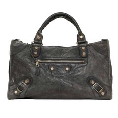 Balenciaga Charcoal Grey Distressed Leather Work Bag