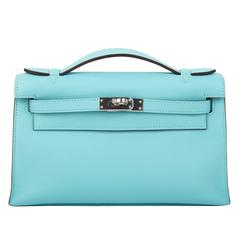 Kelly Mini Pochette Clutch Blue Atoll Swift with Palladium HDW 