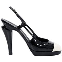 Black & White Chanel Slingback Platform Pumps