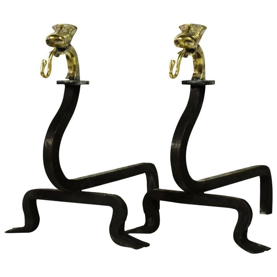 Decorative Pair of 19th Century Andirons