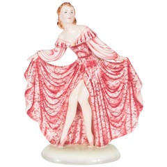 Ceramic Girl in Lace Foliage Rose Dress by Stephan Dakon for Goldscheider