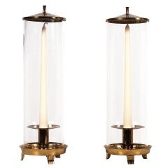 Pair of Tommi Parzinger Brass Hurricane Lamps