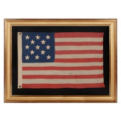 13 Antique American Flag, Hand-Sewn Stars, Small Scale, 1876 Centennial Era