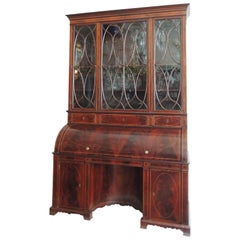 Early 19th Century English Regency Mahogany Cylinder Roll Top Secretary