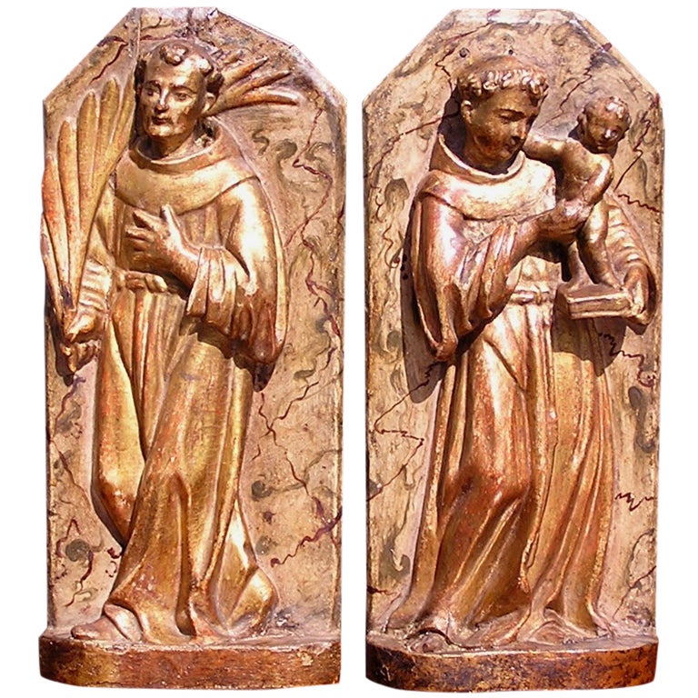 Pair of Italian Gilt Wood Poly Chromed Religous Figures