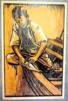 Vintage Fisherman, large Woodcut