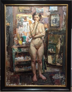 "Model, Astone Studio" Contemporary impressionist oil painting, female nude