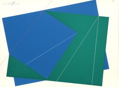 Green and Blue Rectangles, Geometric Abstract Screenprint by Chris Cristofaro