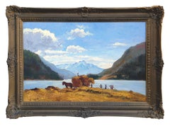 Bauernzeit in den Schweizer Alpen - Figurative Landschaft des frühen 20. Jahrhunderts 