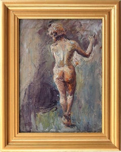 "Standing Nude" Impressionist Portrait of a Woman Oil Painting on Canvas Framed