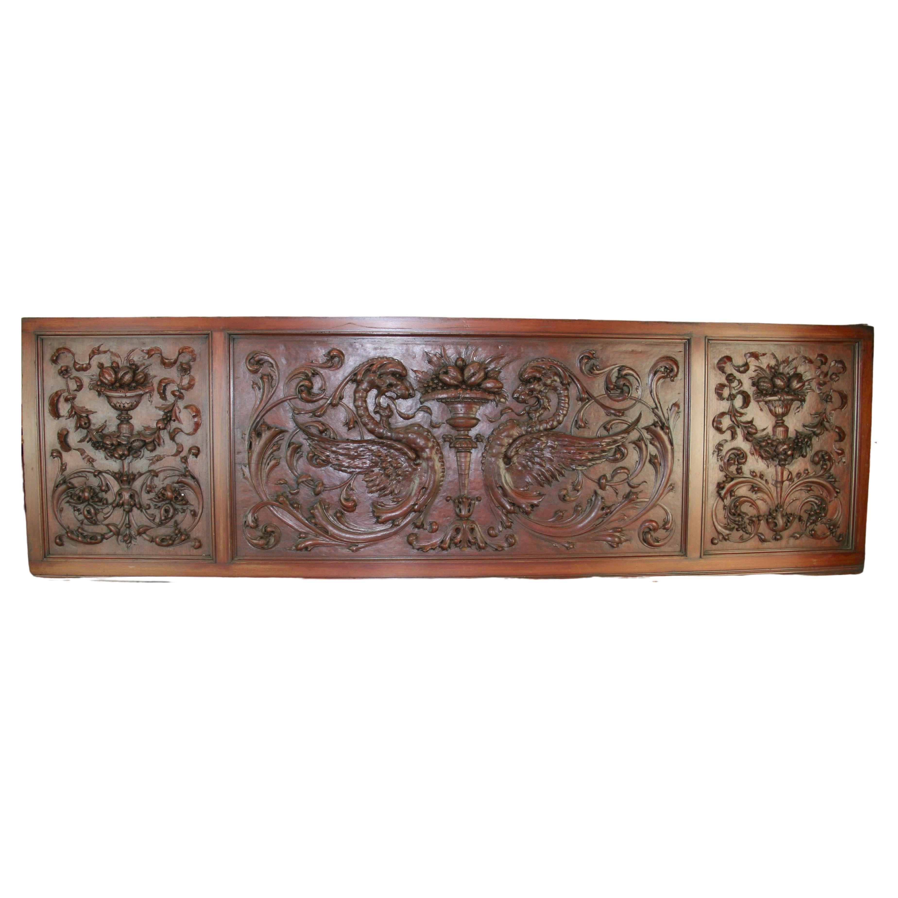  HandCarved Walnut Three Panel Oversized Architectural Element /Headboard 19th C