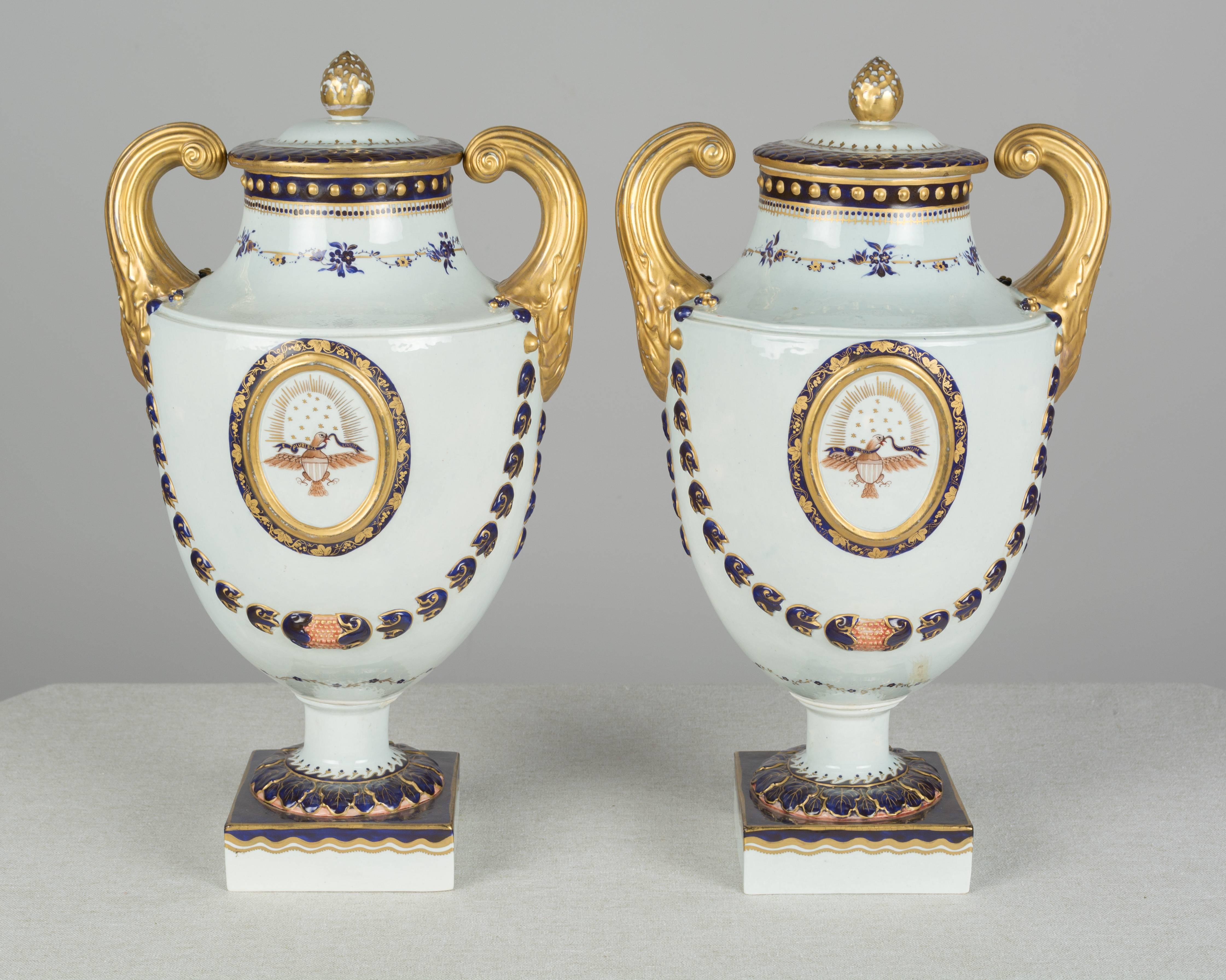 Pair of Mottahedeh Porcelain Urns at 1stDibs