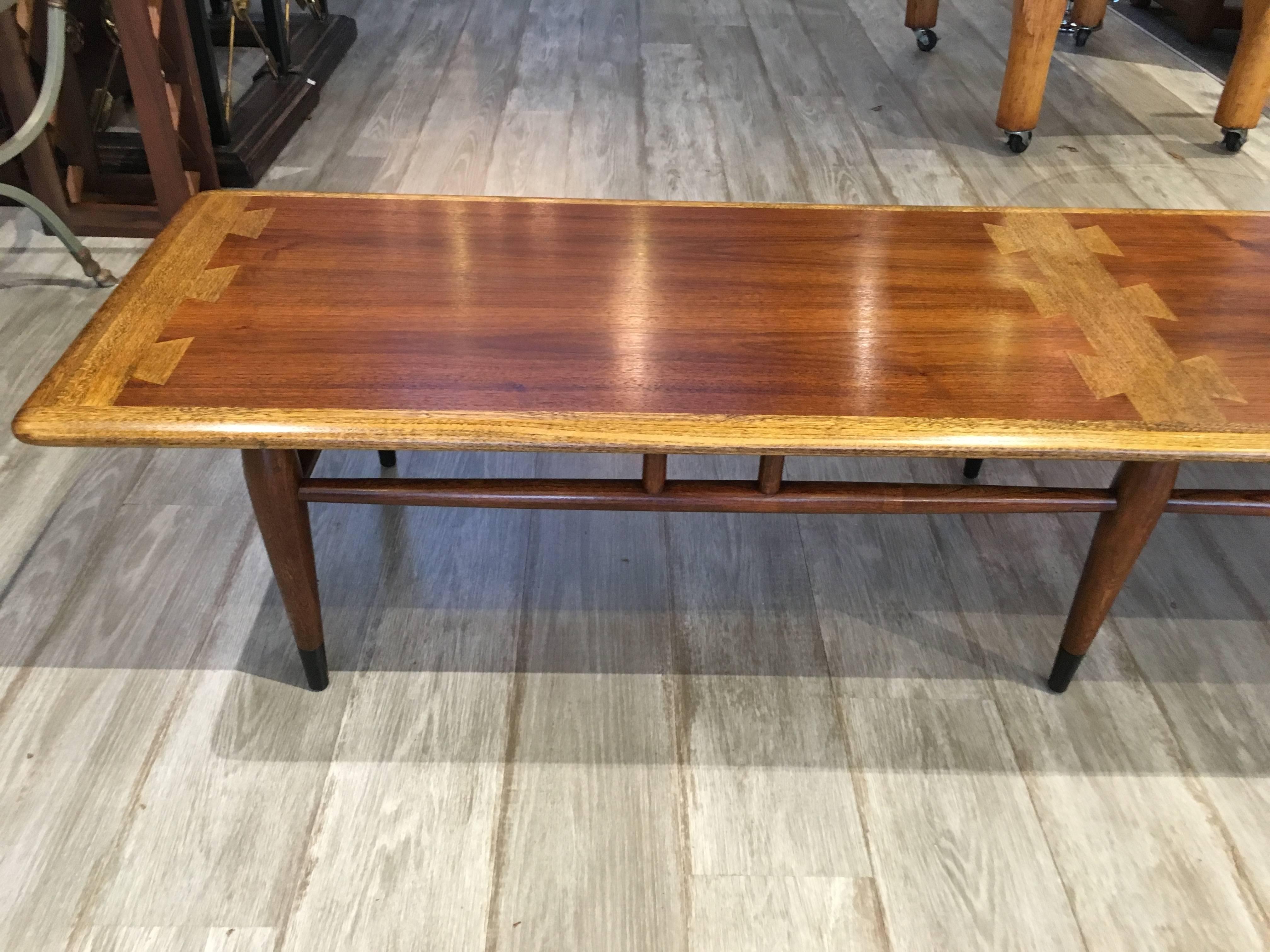 Extra long Lane dovetail coffee table, 70" inches in length, iconic Mid-Century design.