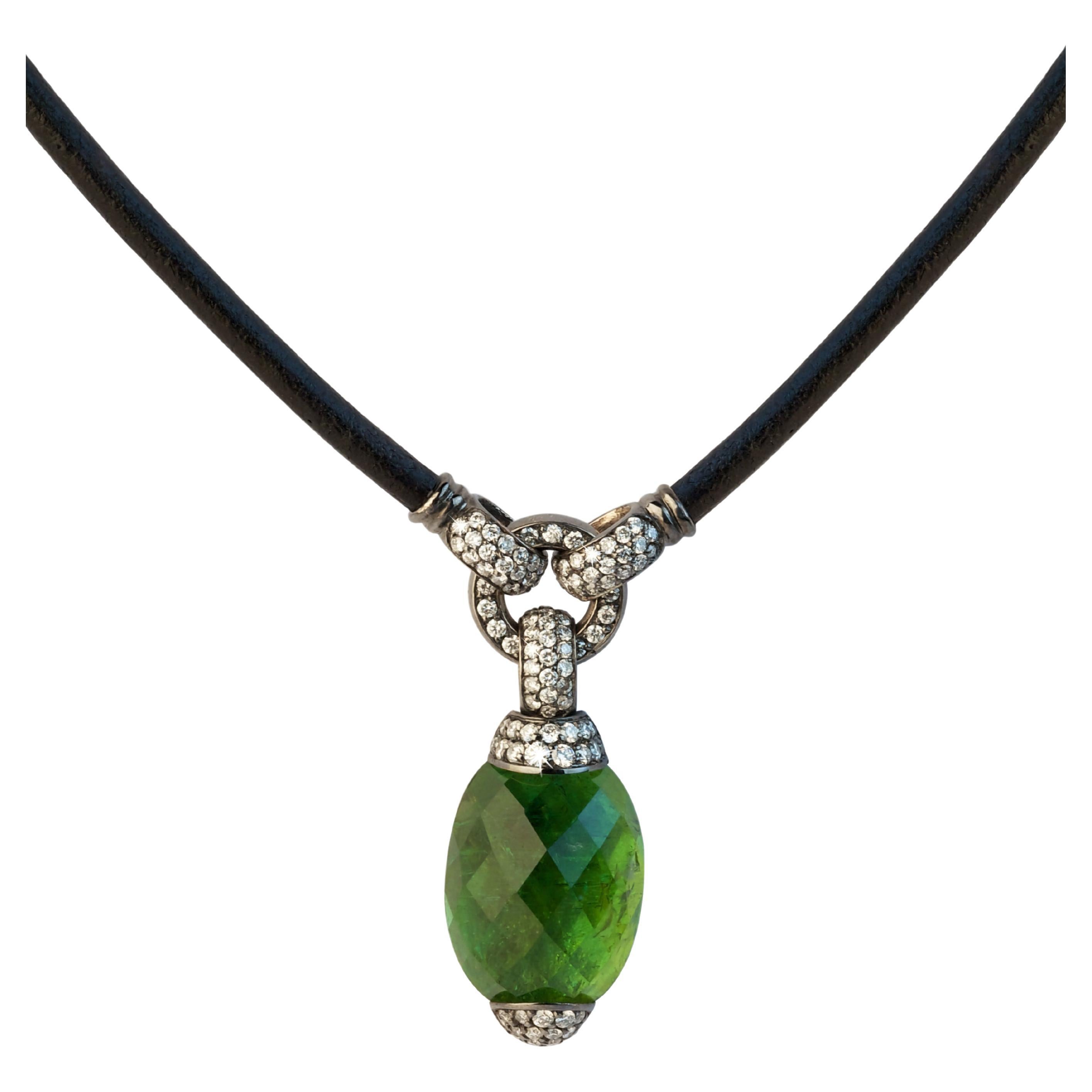 Embrace by Angeletti. Iconic Pendant with Faceted Green Tourmaline, Diamonds