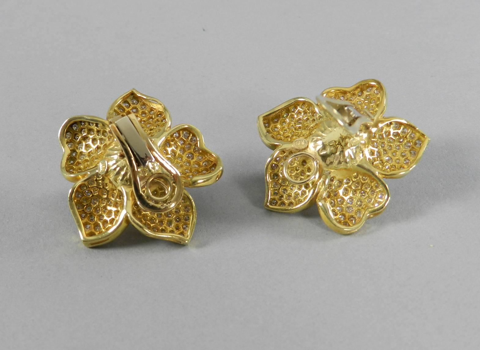 Pearl Diamond Gold Flower Earrings 2