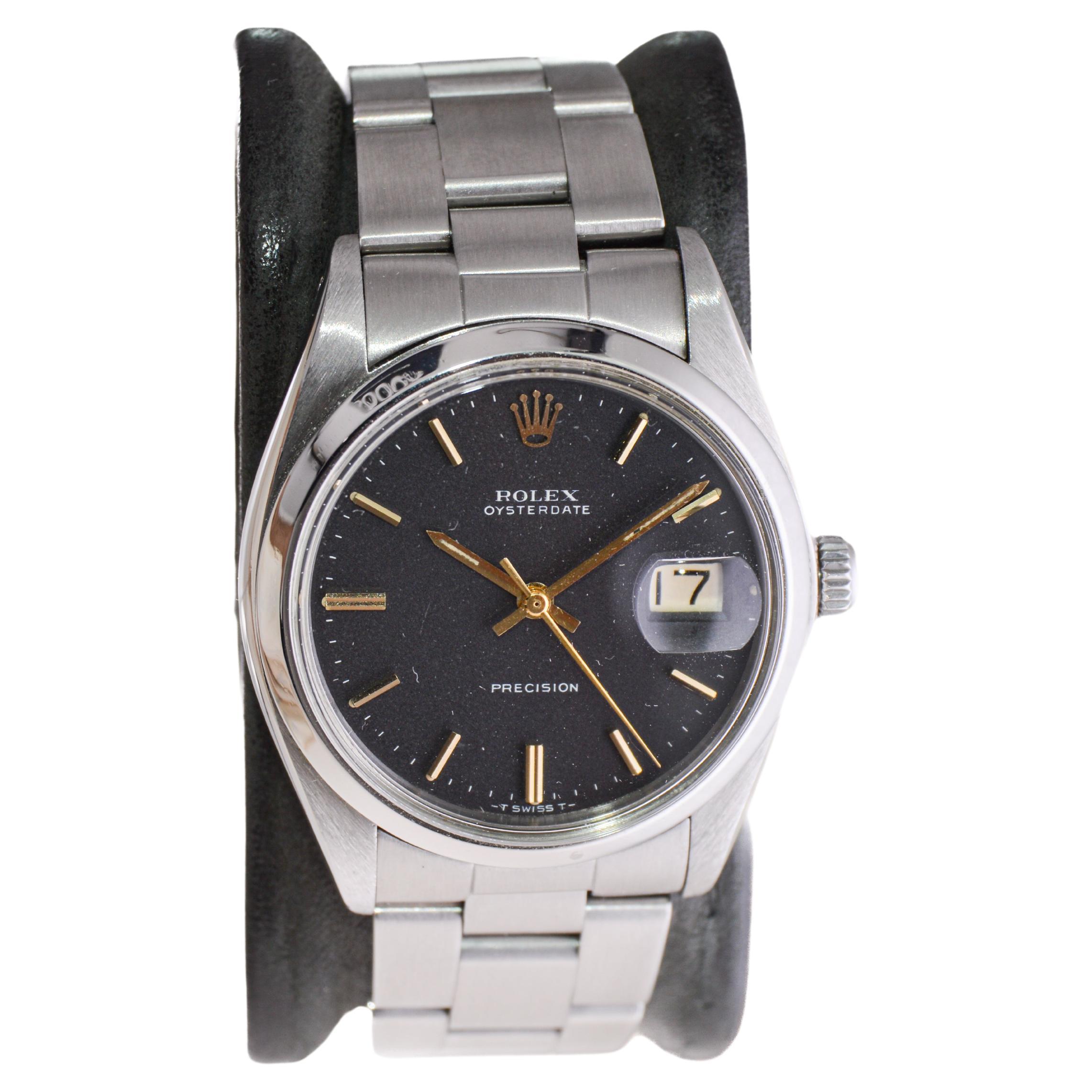 Rolex Stainless Steel Oysterdate with Rare Factory Original Black Dial 1970's