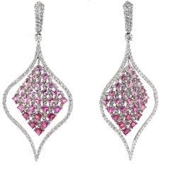 Pink Sapphire and Diamond Dangle Earrings