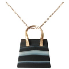 Dalben Banded Agate Rose Gold Bag Necklace