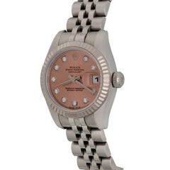 Rolex Ladies Stainless Steel Rose Dial Datejust Wristwatch Ref 179174 