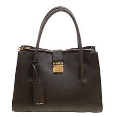 Miu Miu Military Green Leather Medium Madras Tote