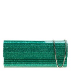 Jimmy Choo Green Glitter Acrylic Sweetie Clutch