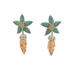 Massive Barrera Starfish Shell Dangle Earrings Real Shells