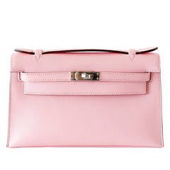 HERMES KELLY Pochette Clutch bag Rose Sakura Swift leather palladium